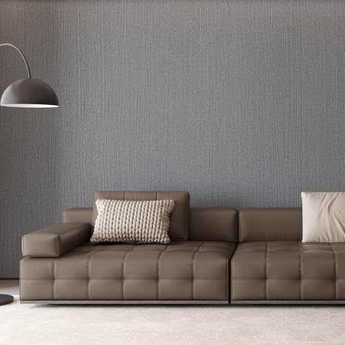 24"x393" Dark Gray Fabric Peel and Stick Linen Textured Wallpaper - color: Dark Gray