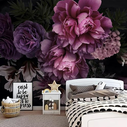 Purple Peony Flower Wallpaper with Peel-and-Stick Backing 96"x137" - color: ZZSL-03, size: 96"x137"