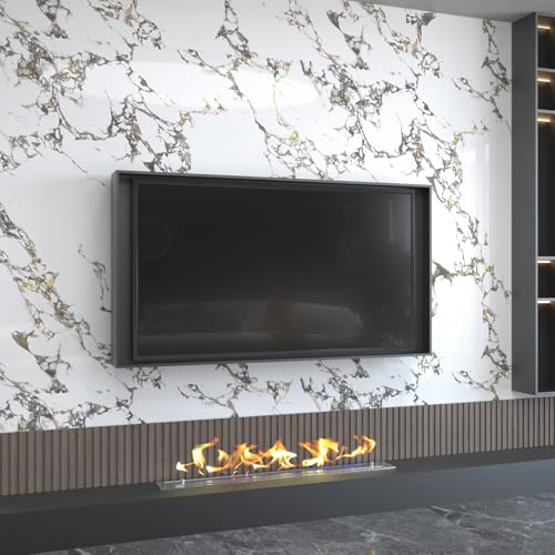 White Gold Marble Granite Contact Paper Kitchen Countertop peel and stick heat resistant wall paper 394x48inch widen Counter top Vinyl Wrap Waterproof Bathroom Wallpaper Carbon Rock Board wall sticker - color: White Gold, size: 48" x 394"