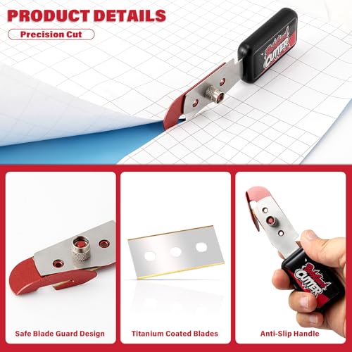 Gomake Vinyl Backing Cutter Bodyguard Vinyl Wrap Cutting Knife, Hidden Blade Wrapping Paper Roll Cutter Vinyl Cutter for Car Tinting and Backing Paper Cutter with 10 Titanium Coated Blades