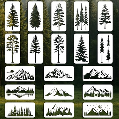 19Pcs Mountain Forest Stencil for Painting, 3.94 x 7.87inch - color: mountain forest