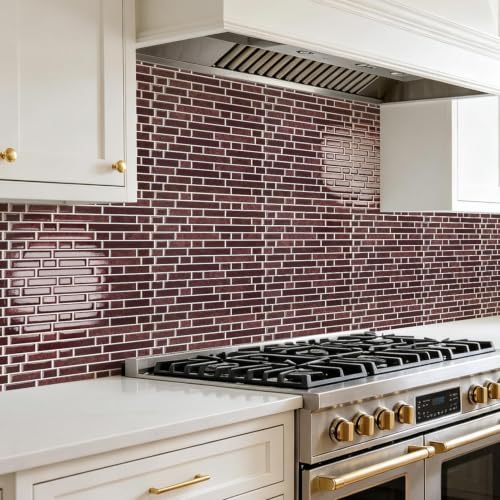Art3d Linear Tile Peel and Stick Backsplash, 10-Pack, Dark Burgundy - color: Dark Burgundy, size: 12 x 12 Inch