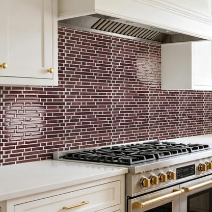 Art3d Linear Tile Peel and Stick Backsplash, 10-Pack, Dark Burgundy - color: Dark Burgundy, size: 12 x 12 Inch
