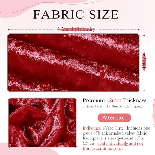 1 Yard 63" Wide Red Stretch Crushed Velvet Fabric - color: Red, size: 1 Yard