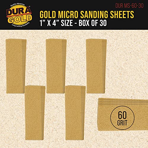 Dura-Gold Premium 1" x 4" Gold Sandpaper Micro Sheets, 60 Grit (Box of 30) - style: 60 Grit