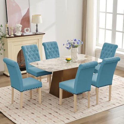 LOULENS Fabric Dining Chairs Set of 6, Upholstered Kitchen Chairs, Blue - color: Light Blue, size: Set of 6