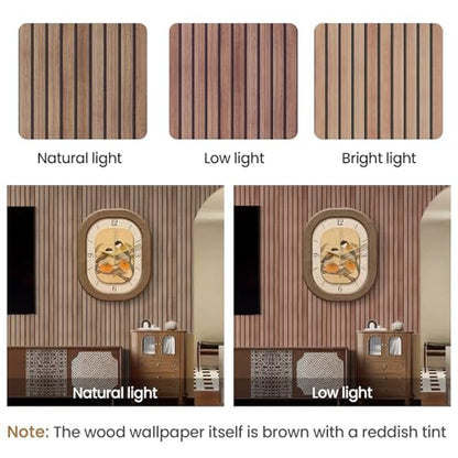 Wood Slat Panel Peel and Stick Wallpaper Brown Wooden Contact Paper - color: Brown, size: 17.7" x 236.2"
