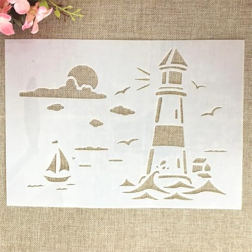 TIAMECH A4 Reusable Lighthouse Sea Sail Stencil for Painting - style: Lighthouse Sea Sail