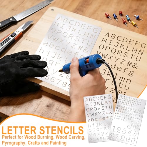 2Pcs Letter Stencils Small Metal Number Alphabet Bullet Journaling Stencils for DIY Art Crafts Reusable Wood Burning Engraving Templates Set for Painting On Sign Wood Metal Walls Fabric Rocks - color: Ae-silver