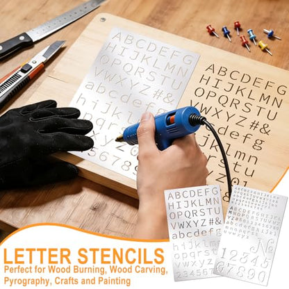 2Pcs Letter Stencils Small Metal Number Alphabet Bullet Journaling Stencils for DIY Art Crafts Reusable Wood Burning Engraving Templates Set for Painting On Sign Wood Metal Walls Fabric Rocks - color: Ae-silver
