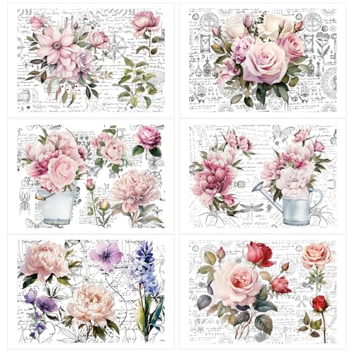 Rub on Transfers for Furniture Crafts Stickers - 6 Sheets Vintage Floral Rub on Transfer Stickers Furniture Crafts Flower Decals for Wood Scrapbook Door Window DIY Home Office Decor 11.8 x 8.2 Inch - color: Style-4