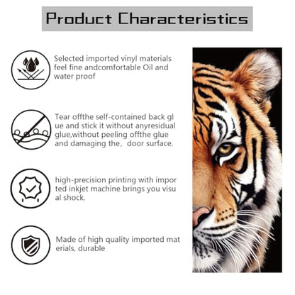 arricraft 2 Sheets Self-Adhesive Door Sticker, 80cmx200cm/31.5x78.7inch Half Tiger Face Pattern Door Murals Stickers PVC Removable Wallpaper Decoration for Bedrooms Living Room - style: Half Tiger Face