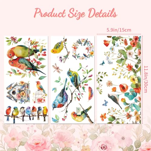 Peacoblue Birds and Flowers Rub On Transfers for Furniture Craft 6"x12" - style: Birds and Flowers