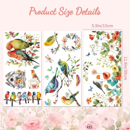 Peacoblue Birds and Flowers Rub On Transfers for Furniture Craft 6"x12" - style: Birds and Flowers