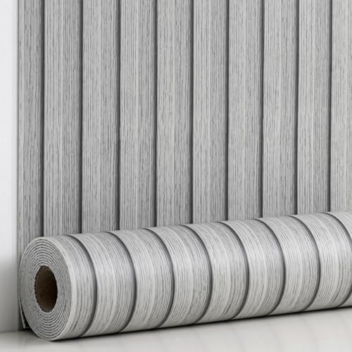 Haimin Wood Grain Slat Wall Panels Peel and Stick Faux Wood Thick Wallpaper - color: Light Gray