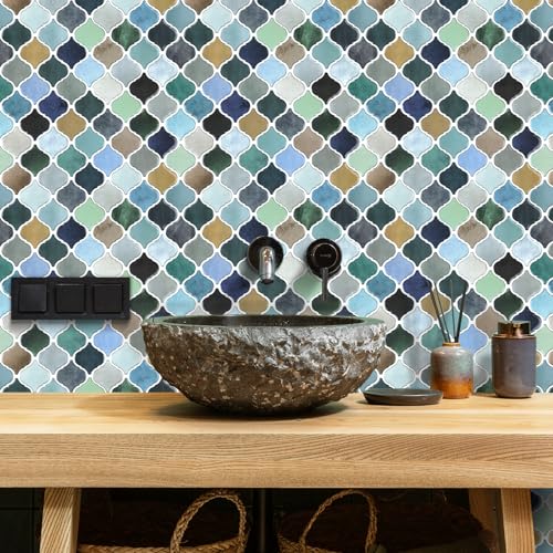 STICKGOO Arabesque Peel and Stick Backsplash Tile, Multicolor Look - color: Multicolor Look
