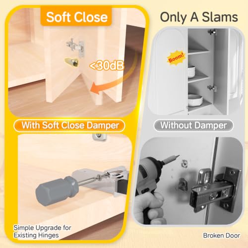 Onemake 2 Pack Soft Close Motion Damper, Smooth Slow Closing, Cabinet Buffer Adapter, Replacement Hardware, Hidden Concealed Mechanism for Overlay Hinges/Face Frame/Frameless/Compact Hinges, 35N