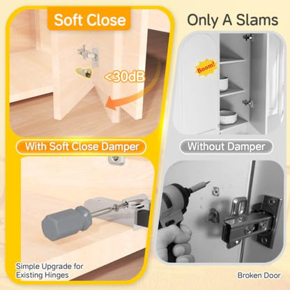 Onemake 2 Pack Soft Close Motion Damper, Smooth Slow Closing, Cabinet Buffer Adapter, Replacement Hardware, Hidden Concealed Mechanism for Overlay Hinges/Face Frame/Frameless/Compact Hinges, 35N