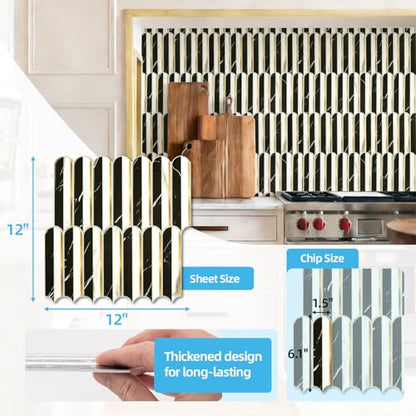 Art3d Arrowhead Design Peel and Stick Backsplash, 10-Pack, Black & White - color: Black & White Marble With Metal Gold