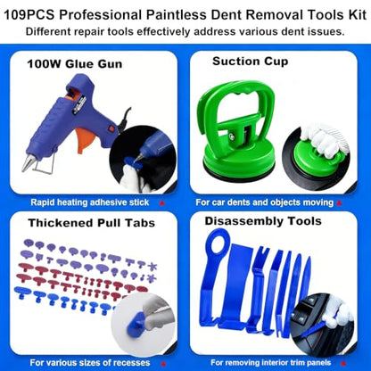 109PCS Dent Removal Kit with T-Bar Slide Hammer & Bridge Puller for Cars - size: Dent Puller Kit-109 Pack
