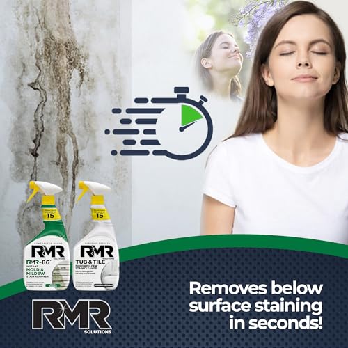 RMR Complete Mold & Mildew Stain Eraser System – No-Scrub Tub & Tile Cleaner + Instant Mold & Mildew Stain Remover Spray, Indoor/Outdoor Bathroom, Shower, Siding, & Deck Cleaning Kit, 2–32 Oz Bottles