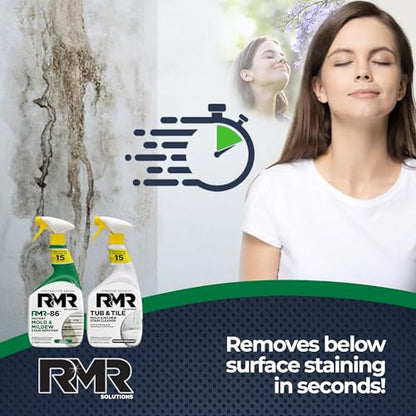 RMR Complete Mold & Mildew Stain Eraser System – No-Scrub Tub & Tile Cleaner + Instant Mold & Mildew Stain Remover Spray, Indoor/Outdoor Bathroom, Shower, Siding, & Deck Cleaning Kit, 2–32 Oz Bottles