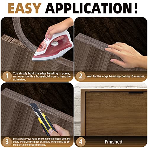 GSCIT Club Walnut Edge Banding, 3 inch x 25ft roll of Veneer Edge Banding Preglued Flexible, Real Wood Tape Banding Plywood - color: Walnut, size: 3"x 25ft