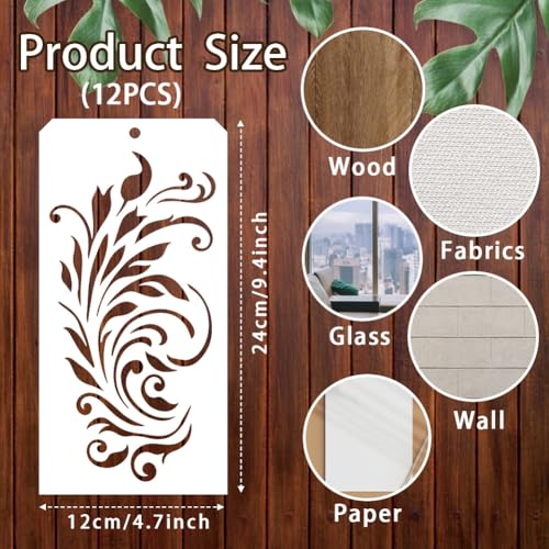 12 Sheets Various Rolls of Flowers Stencils, 12 Styles Flower Vine Drawing Templates Wildflower Reusable PET Art Stencils for Painting on Wall Wood Home Decor - style: Rolls of Flowers