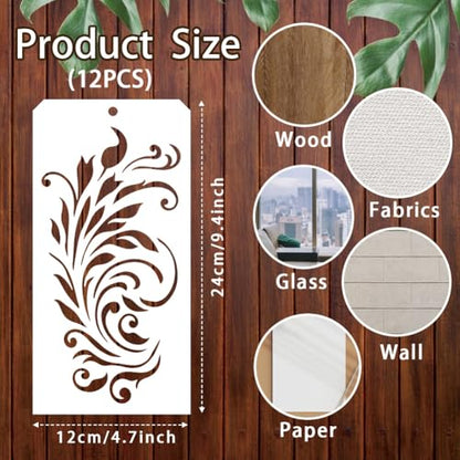 12 Sheets Various Rolls of Flowers Stencils, 12 Styles Flower Vine Drawing Templates Wildflower Reusable PET Art Stencils for Painting on Wall Wood Home Decor - style: Rolls of Flowers