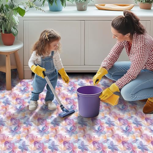 HOMETITUTE Purple Floral Petal Peel Stick Vinyl Floor Tile 12x12 Inch - style: Pastel Flower