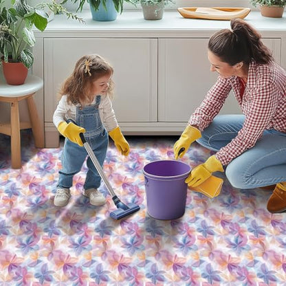 HOMETITUTE Purple Floral Petal Peel Stick Vinyl Floor Tile 12x12 Inch - style: Pastel Flower
