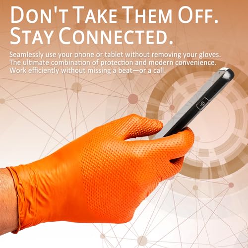 PROMEDIX P Heavy Duty Nitrile Gloves with Diamond Texture 8 Mil Latex Free Powder Free Industrial Disposable Glove - color: Orange, size: Large
