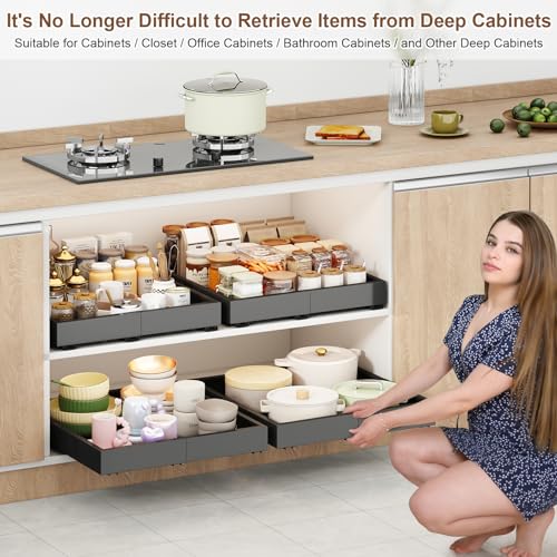 Fokyfok Pull out Cabinet Organizer,11"-16"W,17"-24"D,Expandable,Adhesive - color: Black, size: (11"W-16"W)X(17"D-24"D)