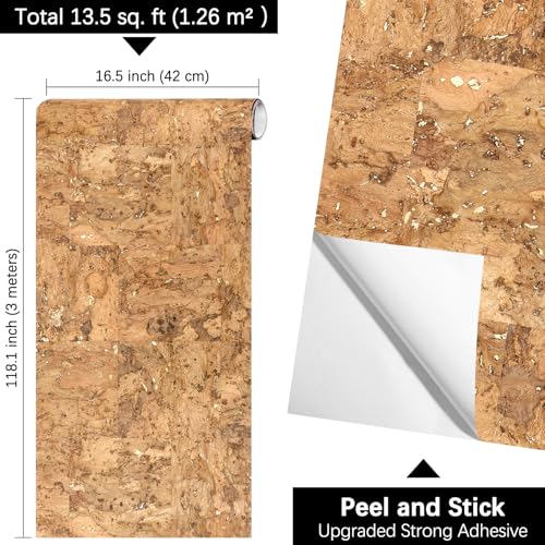 Peel and Stick Wallpaper, Self-Adhesive Cork Contact Paper Inlaid with Golden Foil, Removable Textured 3D, 16.5"x118.1" (Elim Forest) (Pack of 5) - size: 16.5" x 118.1" (Pack of 5)
