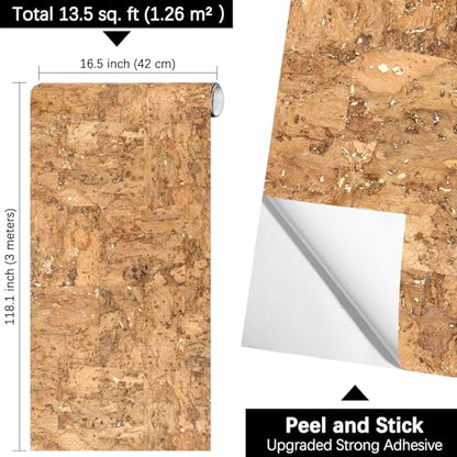 Peel and Stick Wallpaper, Self-Adhesive Cork Contact Paper Inlaid with Golden Foil, Removable Textured 3D, 16.5"x118.1" (Elim Forest) (Pack of 5) - size: 16.5" x 118.1" (Pack of 5)