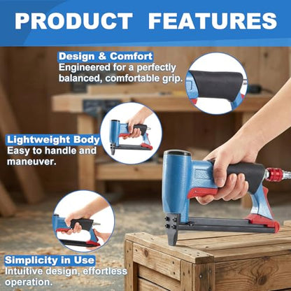 Pneumatic Upholstery Stapler, 22 Gauge Compatible with 71 Series Air Staple Gun (3/8" Crown), 1/4"-5/8" Length, 190-staple Magazine, 60-100 Psi, 1/4" Npt(Short) - style: Short, 22 Gauge