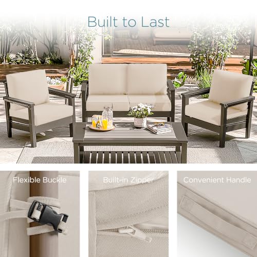 Codi Outdoor Chair Cushions, 24x24 Deep Seat Replacement Set, Beige - color: Beige, size: 24x24"
