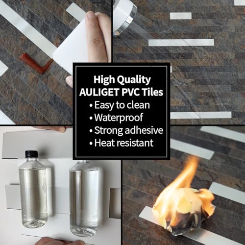 AULIGET 2 Sheets Rust Slate Peel and Stick Backsplash, PVC Mixed Metal Silver Wall Tile Stick on Backsplash for Kitchen and Bathroom - color: Rust Slate + Metal Silver, size: 2 Sheets, 6"x12"x0.12"