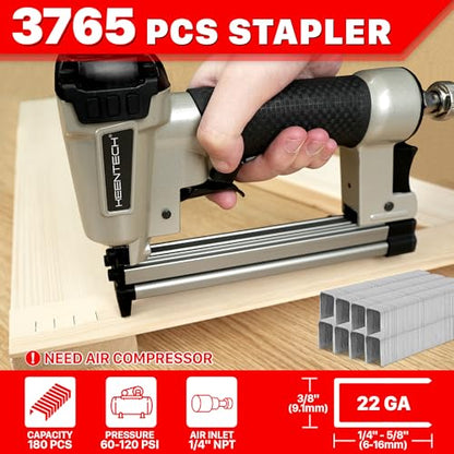 KEENTECH Pneumatic Staple Gun 22GA with 3765pcs 3/8" Crown Staple 1/4-5/8" - color: Silver, size: 22 Gauge 7116