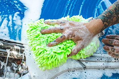 The Rag Company - Premium Chenille Microfiber Knobby Wash Mitts - Perfect for Car Washing and Detailing; Scratch-Free, Lint-Free, Double-Sided, Plush, and Absorbent; Lime Green (2-Pack) - color: Lime Green