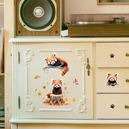 Peacoblue Red Pandas, Flowers Rub On Transfers for Furniture Craft 6"x12" - style: Red Pandas with Flowers