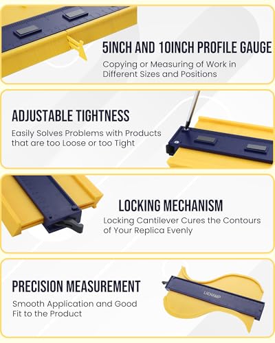 Lichamp Contour Gauge Profile Tools with Miter Saw Protractor Angle Finder