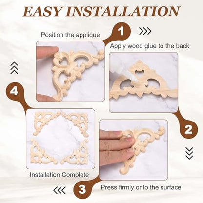 MECCANIXITY 4Pcs Corner Wood Appliques 3.2x3.2 Decorative Wood Small Leaf - size: 3.2 x 3.2 Inch