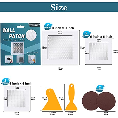 Drywall Repair Kit, 6 pcs, Aluminum Wall Repair Patch Kit - size: 4"/6"/8"-Two of each
