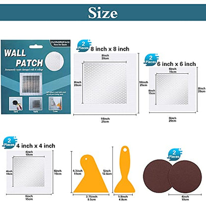 Drywall Repair Kit, 6 pcs, Aluminum Wall Repair Patch Kit - size: 4"/6"/8"-Two of each