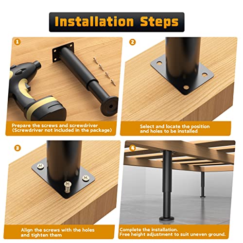 Wlrrcwdttc 4 Pcs Adjustable Height Bed Support Legs for Bed Frame/Bed Center Slat, Metal Adjustable Furniture Legs 10-17 inch for Bed/Sofa/Cabinet/Couch/Dresser/Table,Heavy Duty Bed Replacement Legs - size: 10-17 inch (4pcs)