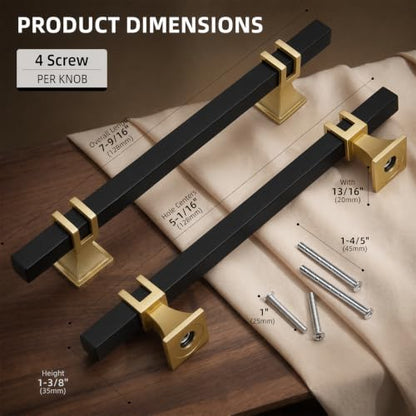 Goldenwarm Black and Gold Cabinet Pulls 5" Brass and Black Cabinet Pulls - color: Black & Matte Gold, size: 5 Inch Hole Centers