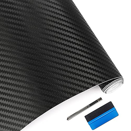 LZLRUN 3D Black Carbon Fiber Car Vinyl Wrap Self-Adhesive Film 1ft x 5ft - color: Black, size: 1ft x 5ft