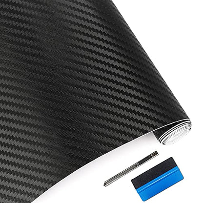 LZLRUN 3D Black Carbon Fiber Car Vinyl Wrap Self-Adhesive Film 1.5ft x 5ft - color: Black, size: 1.5ft x 5ft
