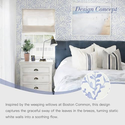 Heroad Peel and Stick Wallpaper Boho Blue Contact Paper Modern Botanical Wall Paper Waterproof Self Adhesive Removable Wallpaper for Bathroom Bedroom Kitchen Living Room Vinyl 17.3''x393'' - color: Blue Purple, size: 17.3" x 393"